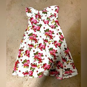 Small white strapless floral print dress